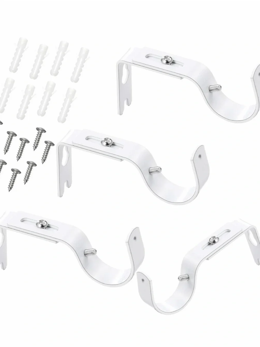 Frienda 4 Pcs White Curtain Rod Support Brackets Adjustable Hangers for 1 in. D